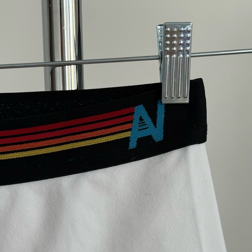Aviator Nation 4 logo rainbow stripe set, elastic bra+biker shorts, white-size S - Picture 9 of 16